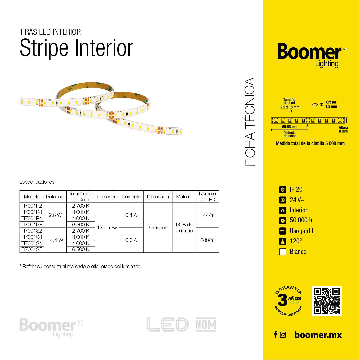 TIRA LED ROLLO DE 5 METROS 9.6W, 6500K, 24V, IP20, INTERIOR