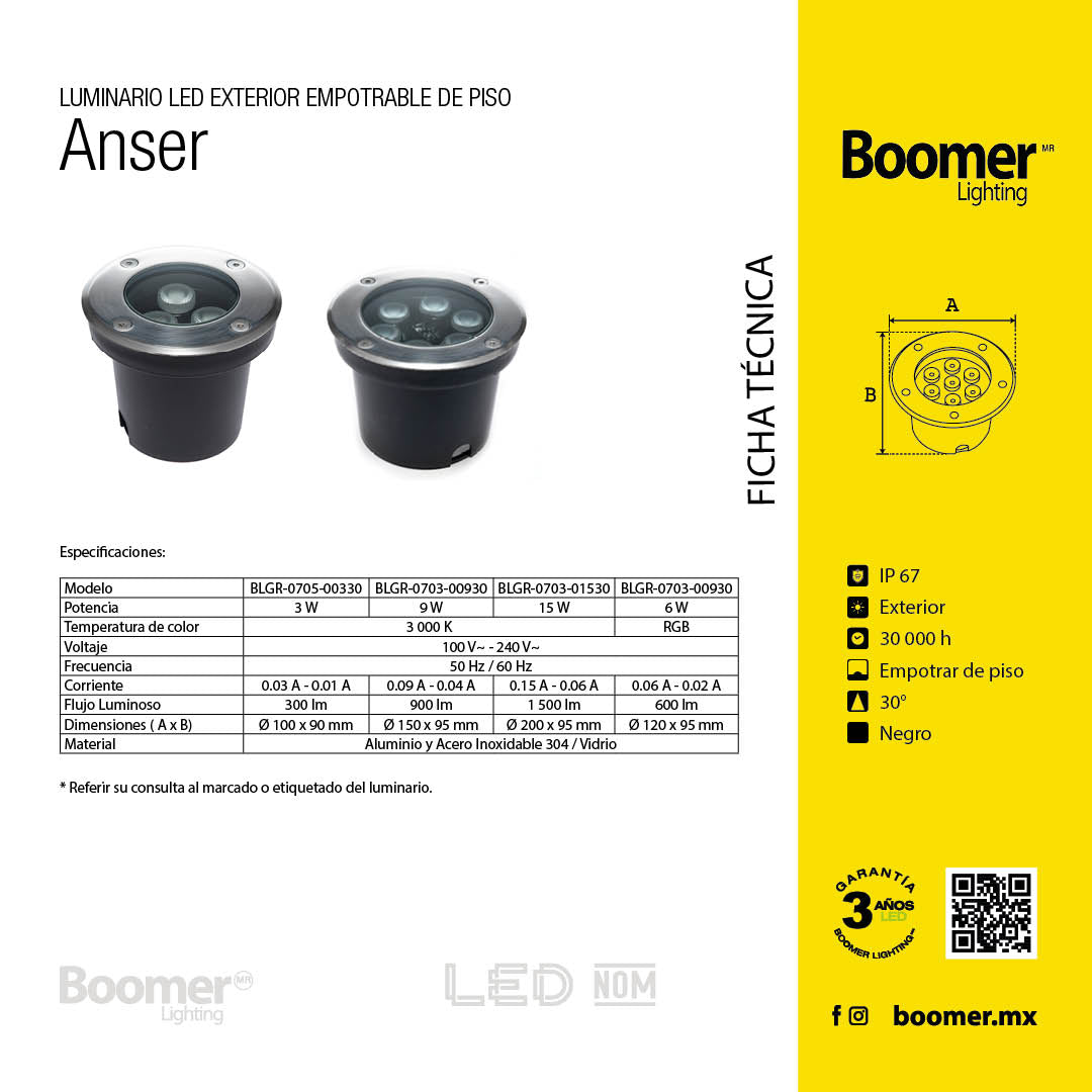 EMPOTRABLE LED Redondo A PISO, 15W, 100-240V~ IP66 3000 k