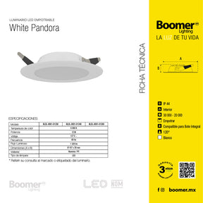 EMPOTRABLE BLANCO 12W, LUZ FRÍA, IP44, PARA BOTE, 1320LM