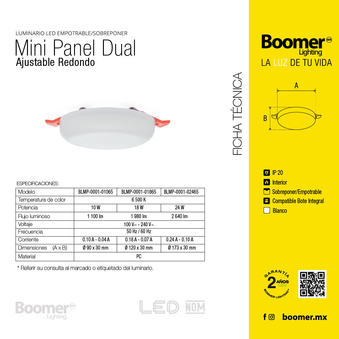 PANEL LED REDONDO AJUSTABLE 24W LUZ FRÍA 2640LM IP20
