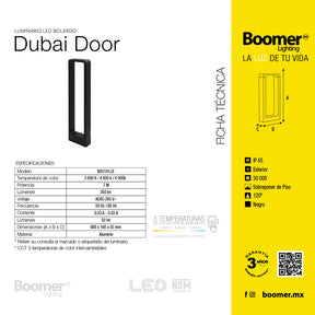 LÁMPARA BOLARDO DUBAI DOOR, 7W, LUZ CÁLIDA, EXTERIOR