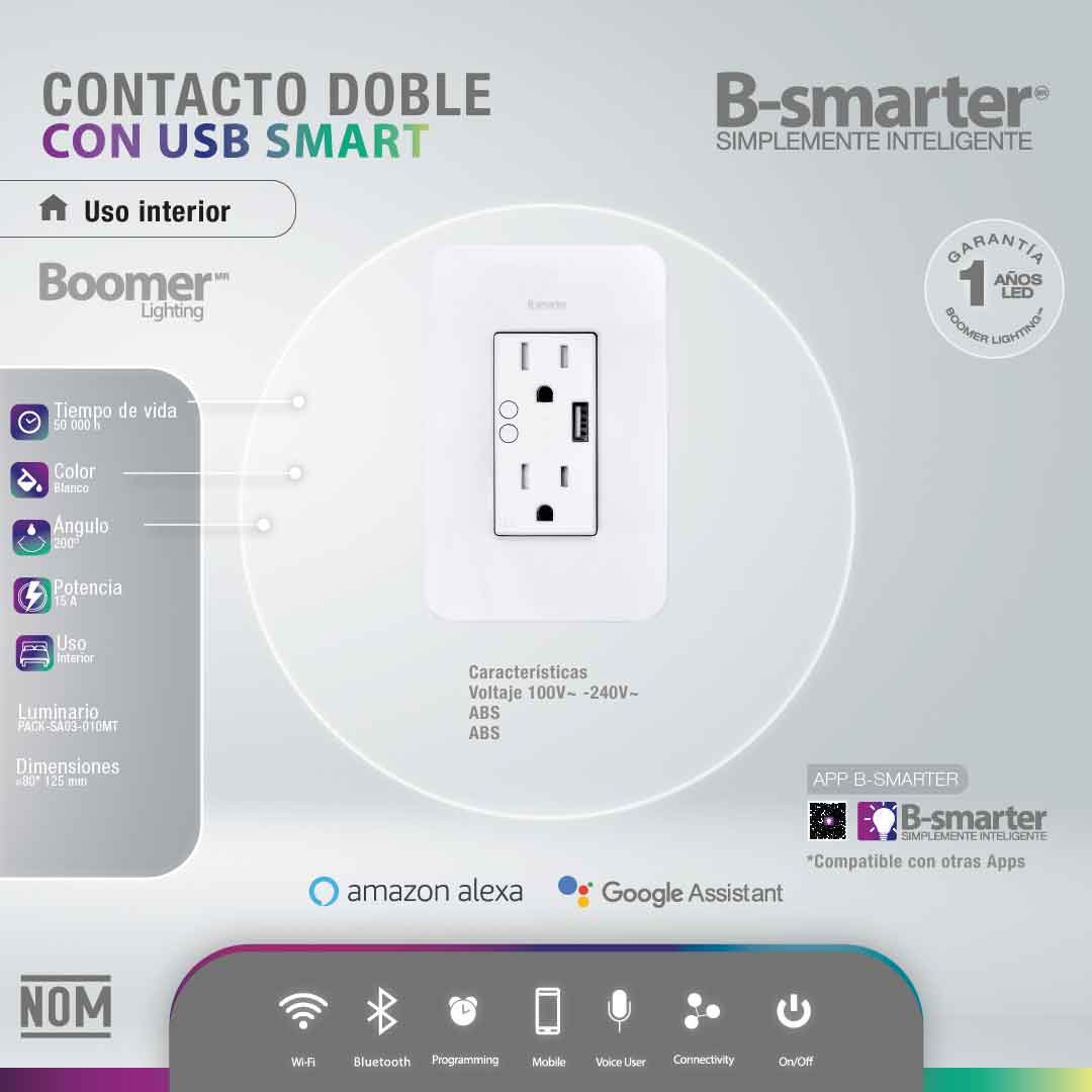 CONTACTO DOBLE CON USB SMART, MANEJO POR APP