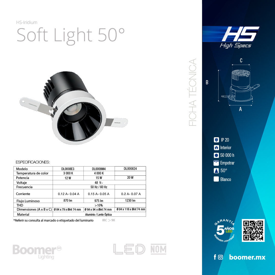 EMPOTRABLE HS IRIDIUM 50°, 75mm, 20W, 4000K, 1230LM