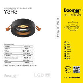 MARCO EMPOTRABLE Y3R3 NEGRO PARA FOCO LED, 6.5W, GU10 Y MR16