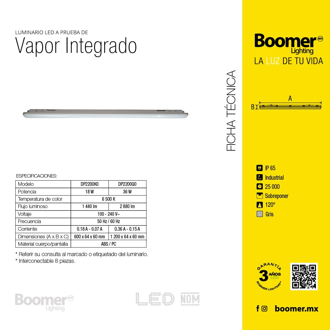 GABINETE A PRUEBA DE VAPOR, 18W, LUZ FRÍA, 1440LM, IP65