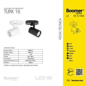 LÁMPARA SOBREPONER DIRIGIBLE TURK BLANCO R16, 8W, BASE GU10