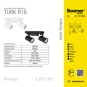 LÁMPARA SOBREPONER DOBLE DIRIGIBLE TURK BLANCO 16W, BASE GU10