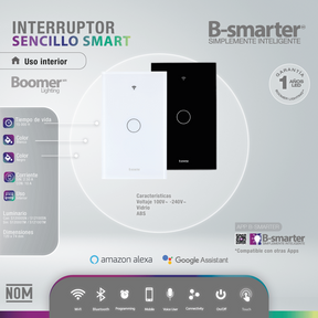 INTERRUPTOR TÁCTIL SMART BLANCO CON NEUTRO, 1 BOTON, APP