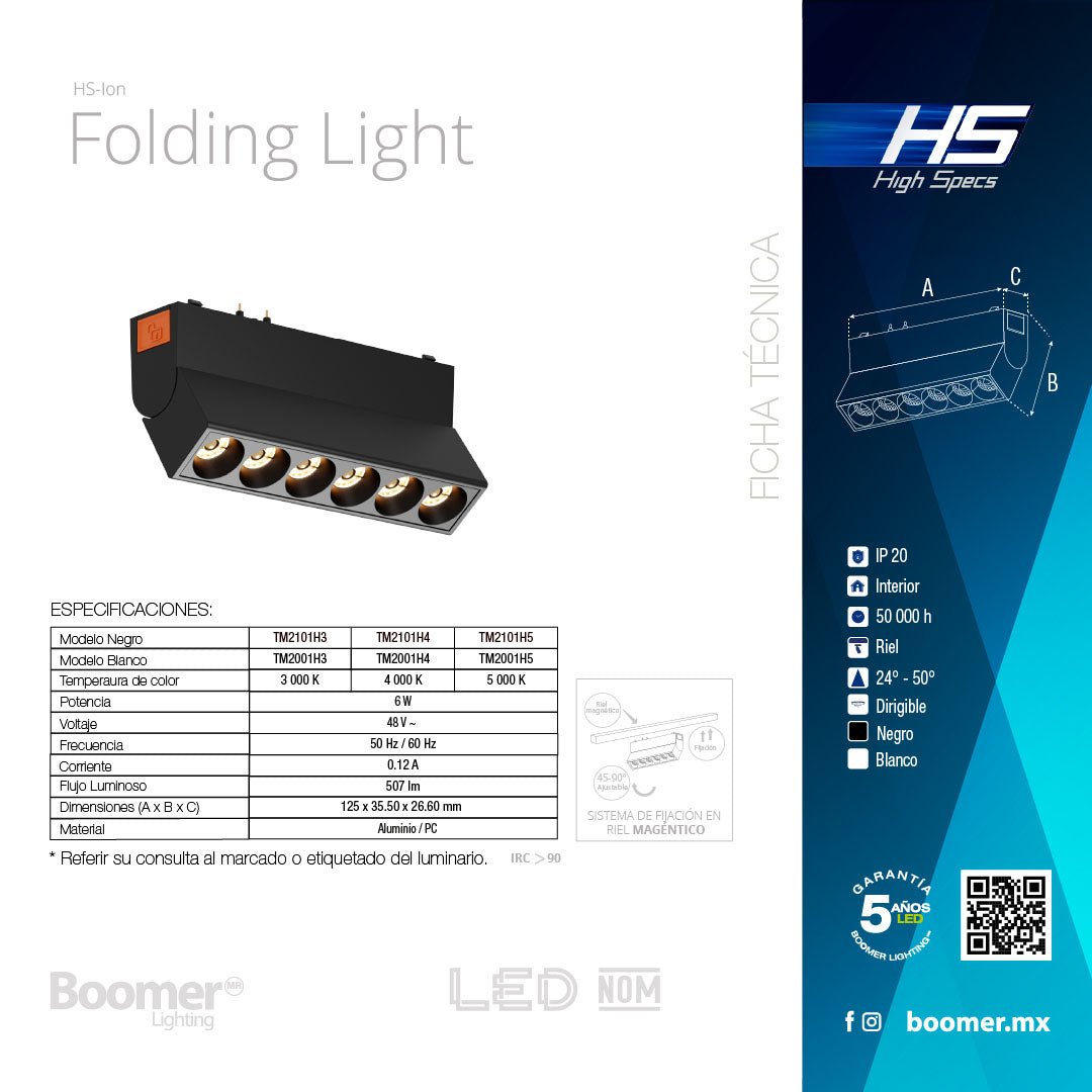 LUMINARIO HS-ION FOLDING LIGHT NEGRO 6W, 5000K, 500LM