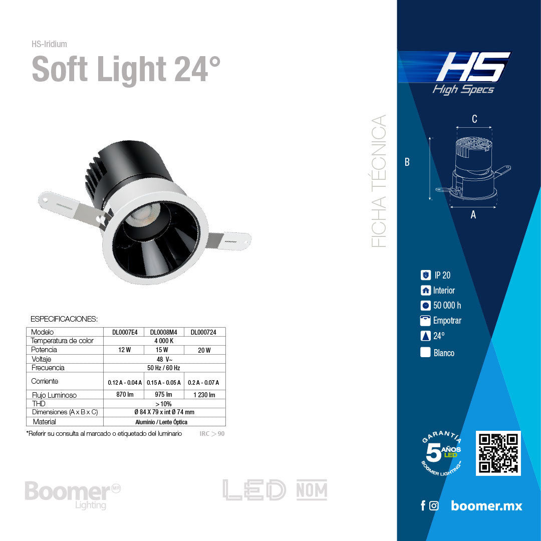 EMPOTRABLE HS IRIDIUM 24°, 75mm, 15W, 4000K, 975LM
