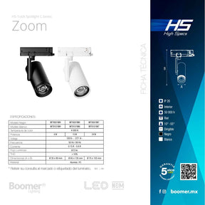 LUMINARIO HS ADJUSTABLE ZOOM LIGHT C NEGRO, 15W, 4000K