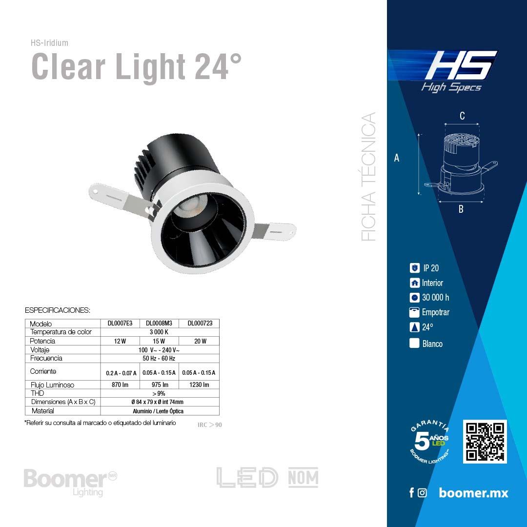 EMPOTRABLE HS IRIDIUM 24°, 75mm, 20W, 3000K, 1230LM