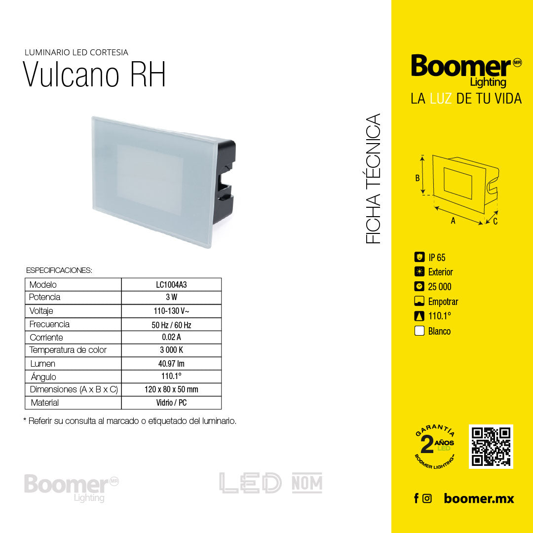 LÁMPARA DE CORTESÍA EMPOTRABLE BLANCO RH, 3W, 3000K, IP65