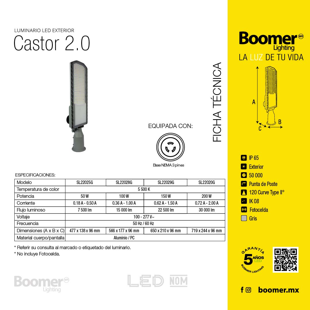LUMINARIA URBANA CON BASE NEMA 3 PINES 150W LUZ FRÍA, IK08