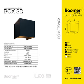 LÁMPARA ARBOTANTE BOX 3D BLANCO, 6W, LUZ CÁLIDA, EXTERIOR