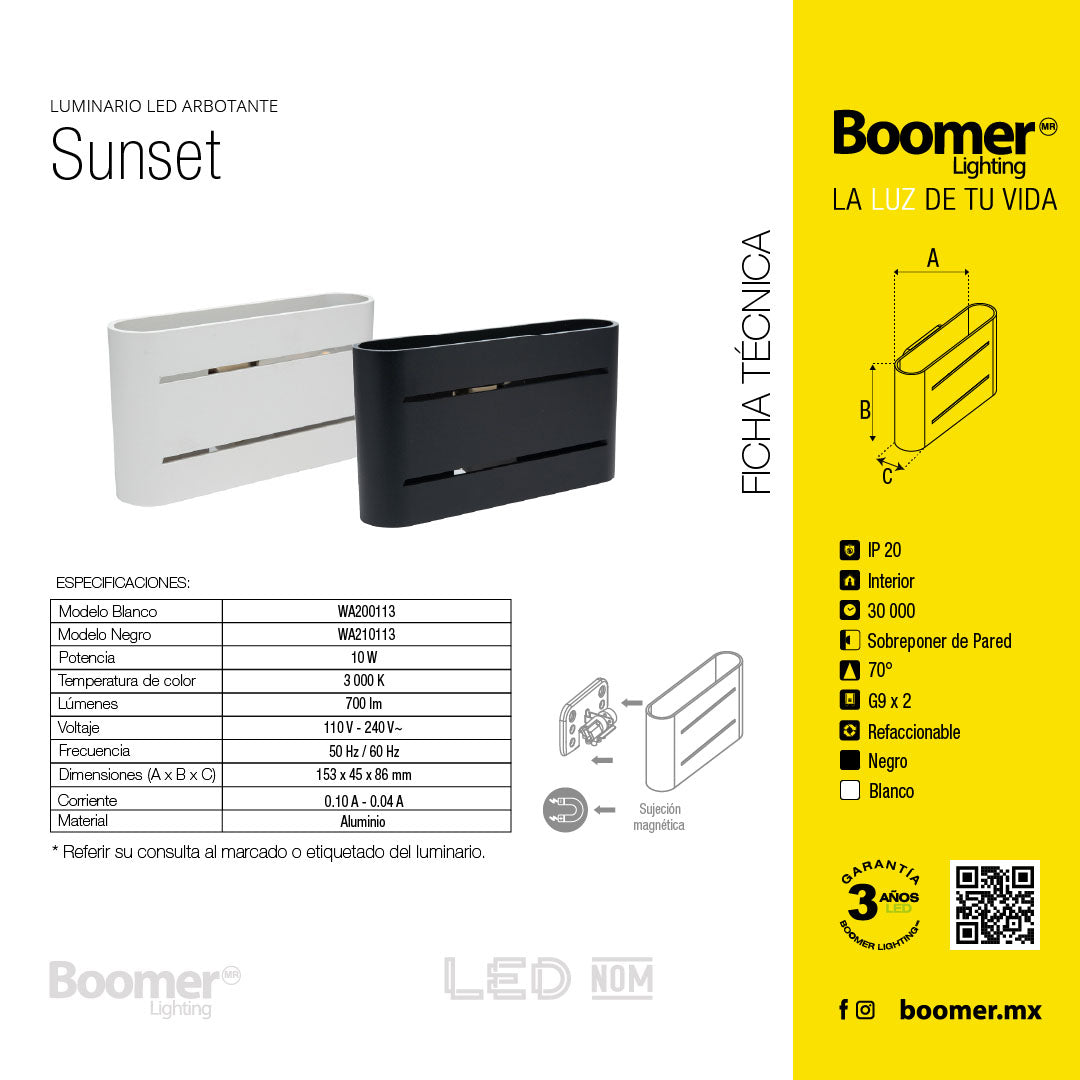 ARBOTANTE PARA PARED S NEGRO 10W, LUZ CÁLIDA, IMÁN INTERIOR