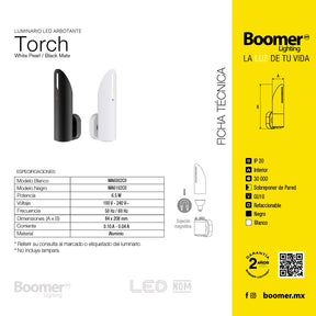 ARBOTANTE PARA PARED TORCH BLANCO, 6.5W, BASE GU10, INTERIOR