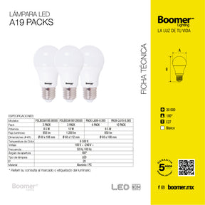 PAQUETE DE 3 FOCOS LED, 8.5W, LUZ FRÍA, 850LM, BASE E27