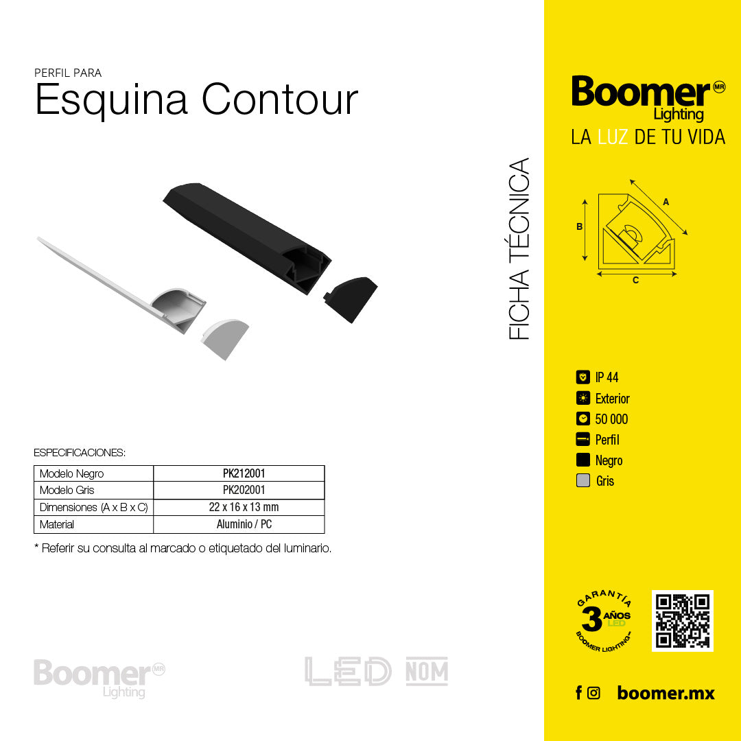 PERFIL ALUMINIO ESQUINERO PLATA PARA TIRA LED, 2M, IP44