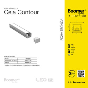 PERFIL EMPOTRABLE PLATA CON CEJA PARA TIRA, 2M, IP44, AL