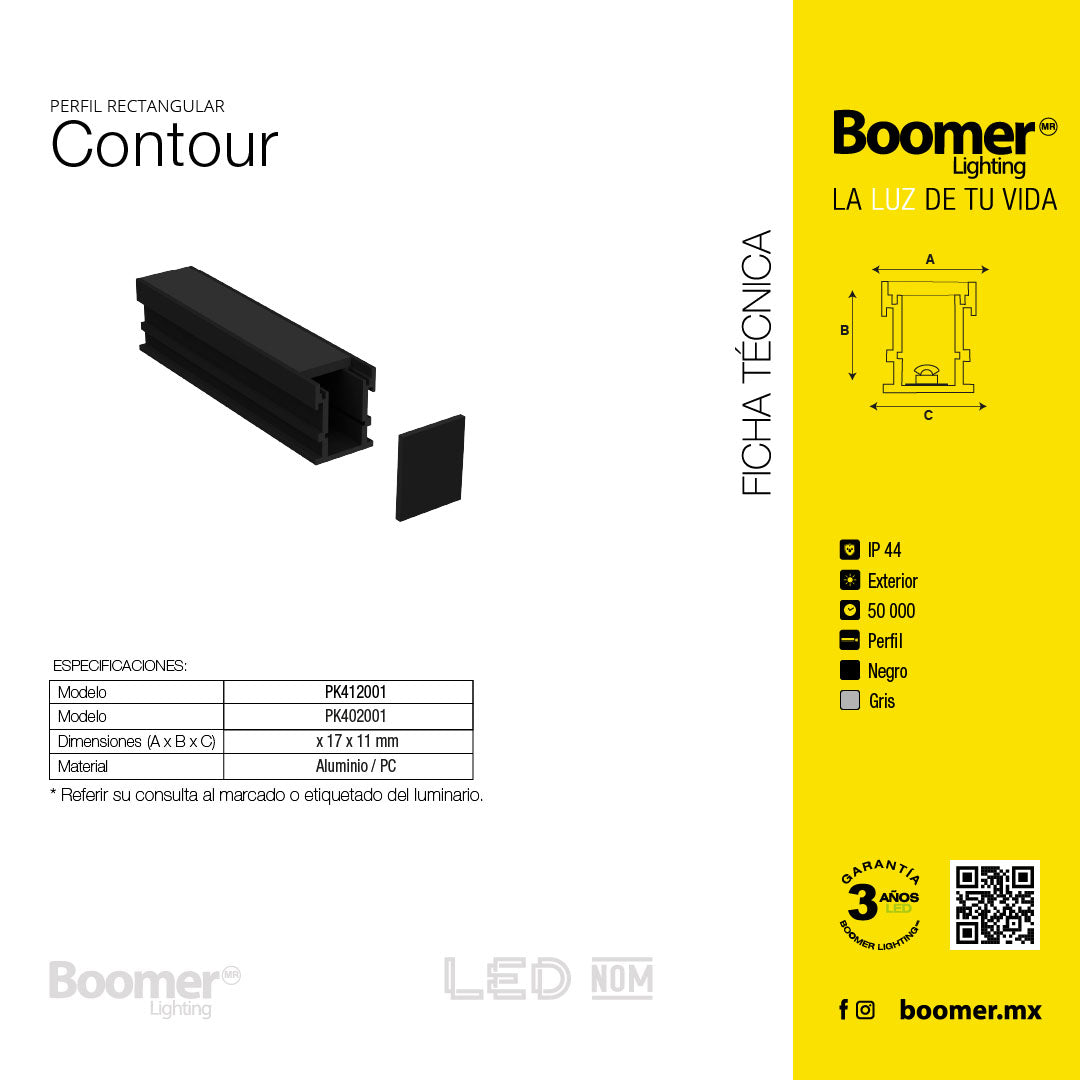 PERFIL ALUMINIO RECTANGULAR PLATA PARA TIRA, 2M, IP44