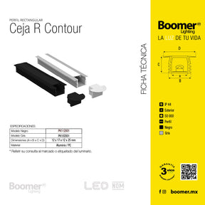 PERFIL EMPOTRABLE NEGRO CON CEJA R PARA TIRA, 2M, IP44, AL