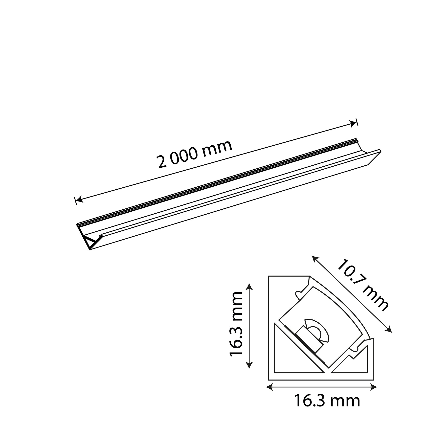 PERFIL ALUMINIO ESQUINERO NEGRO PARA TIRA LED, 2M, IP44