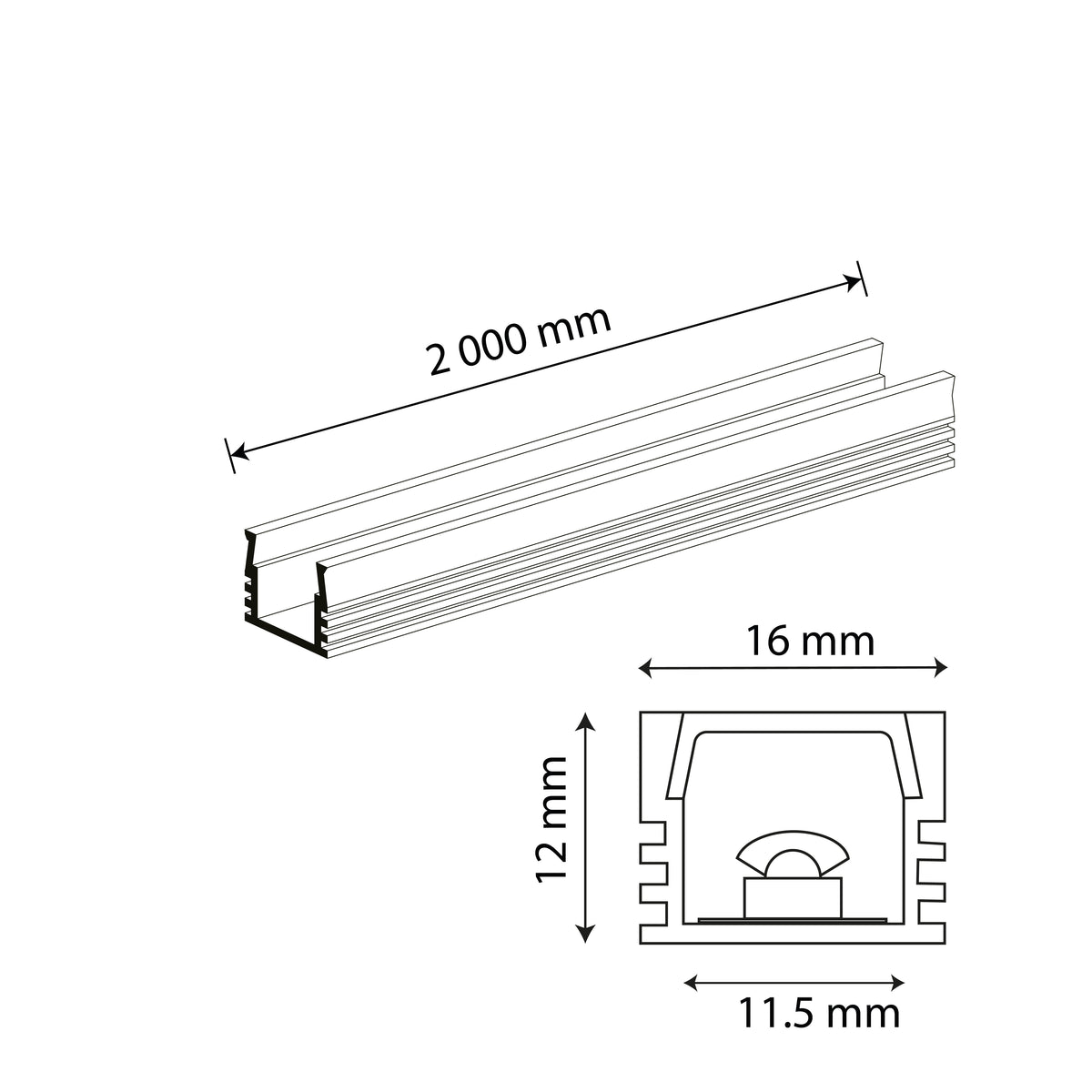 PERFIL EMPOTRABLE PLATA CON CEJA PARA TIRA, 2M, IP44, AL