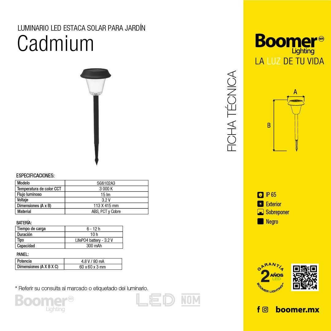 LÁMPARA SOLAR LED TIPO ESTACA, LUZ CÁLIDA, PARA JARDÍN, IP65