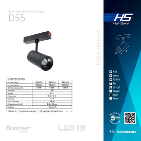 LUMINARIO HS-ION SPOT LIGHT ADJ. NEGRO D55, 10W 5000K, 568LM