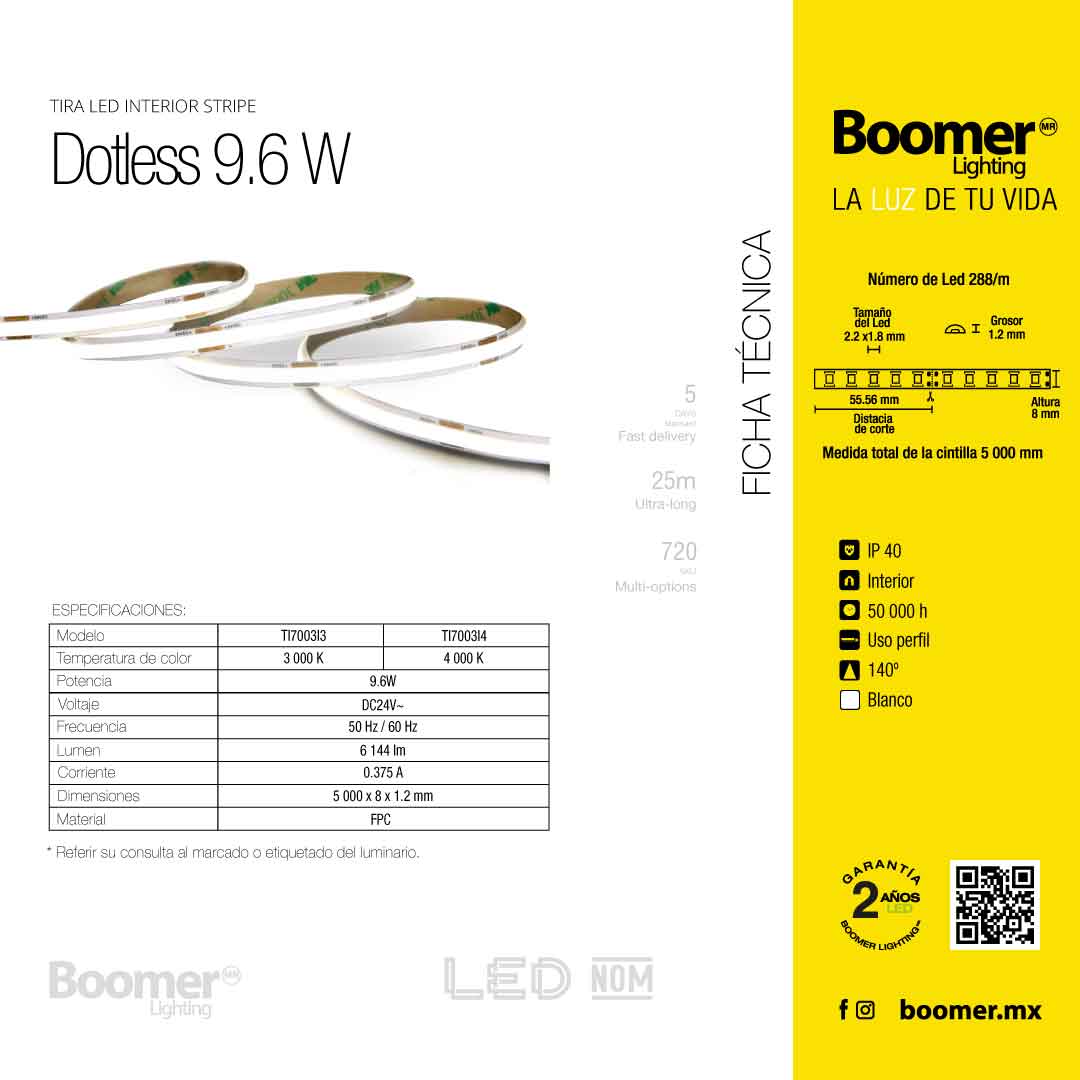 TIRA LED DOTLESS ROLLO 5 METROS, 9.6W, 4000K, 24V, IP40