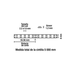 TIRA LED ROLLO DE 5 METROS 9.6W, 6500K, 24V, IP20, EXTERIOR