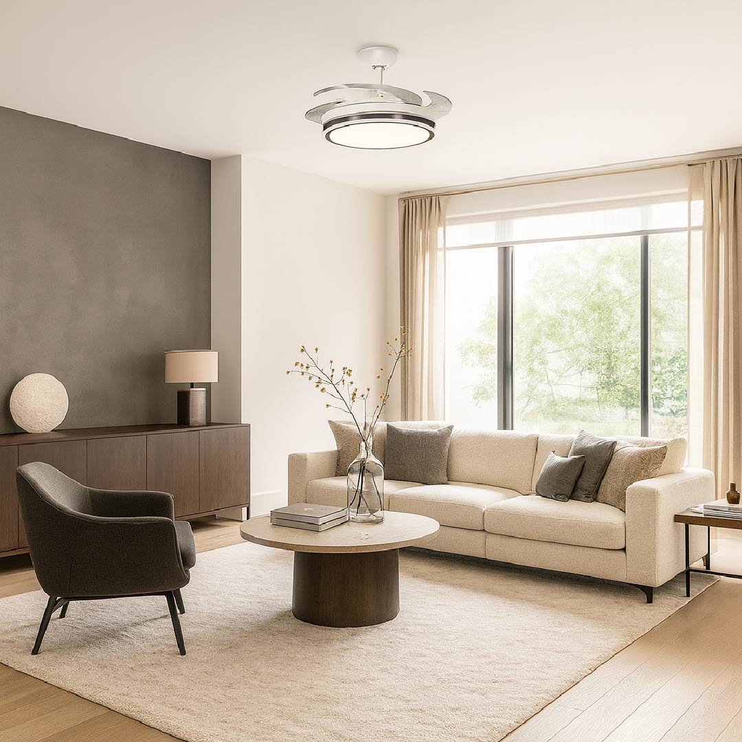 VENTILADOR DE TECHO CON LUZ LED RETRÁCTIL BLANCO 42” CCT 6 VELOCIDADES