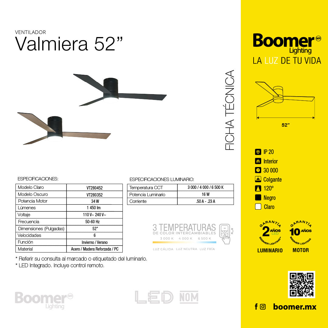 VENTILADOR DE TECHO CON LUZ LED 52" BV, 6 VELOCIDADES, CCT