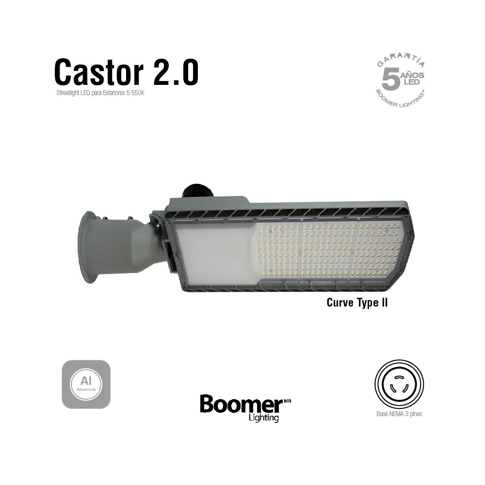 LUMINARIA URBANA CON BASE NEMA 3 PINES 150W LUZ FRÍA, IK08