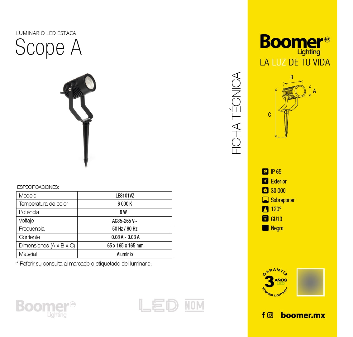 LÁMPARA PARA JARDÍN TIPO ESTACA SCOPE A, 8 W, LUZ FRÍA, IP65