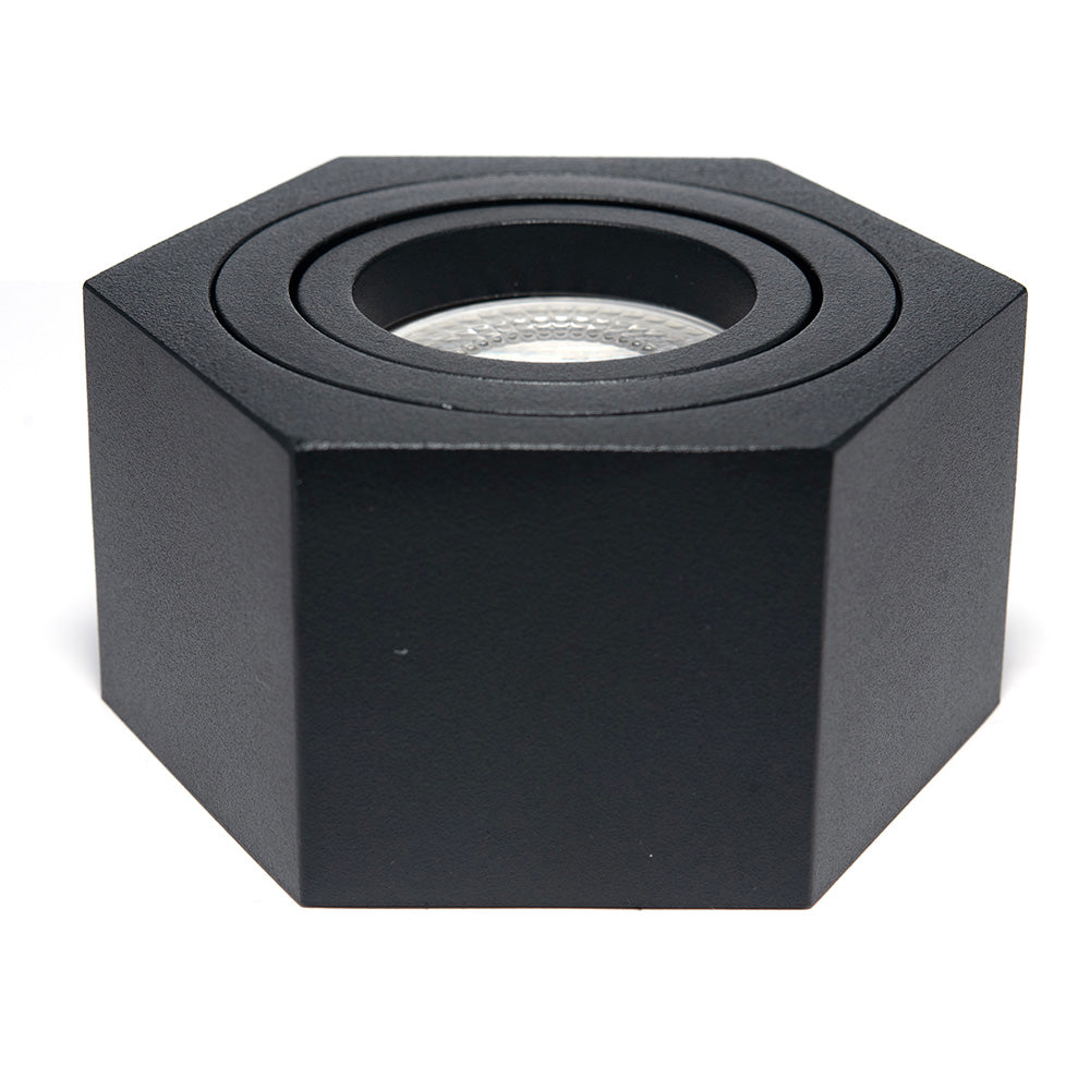 MARCO SOBREPONER NEGRO HEXA M, CON IMÁN, BASE GU10 Y MR16