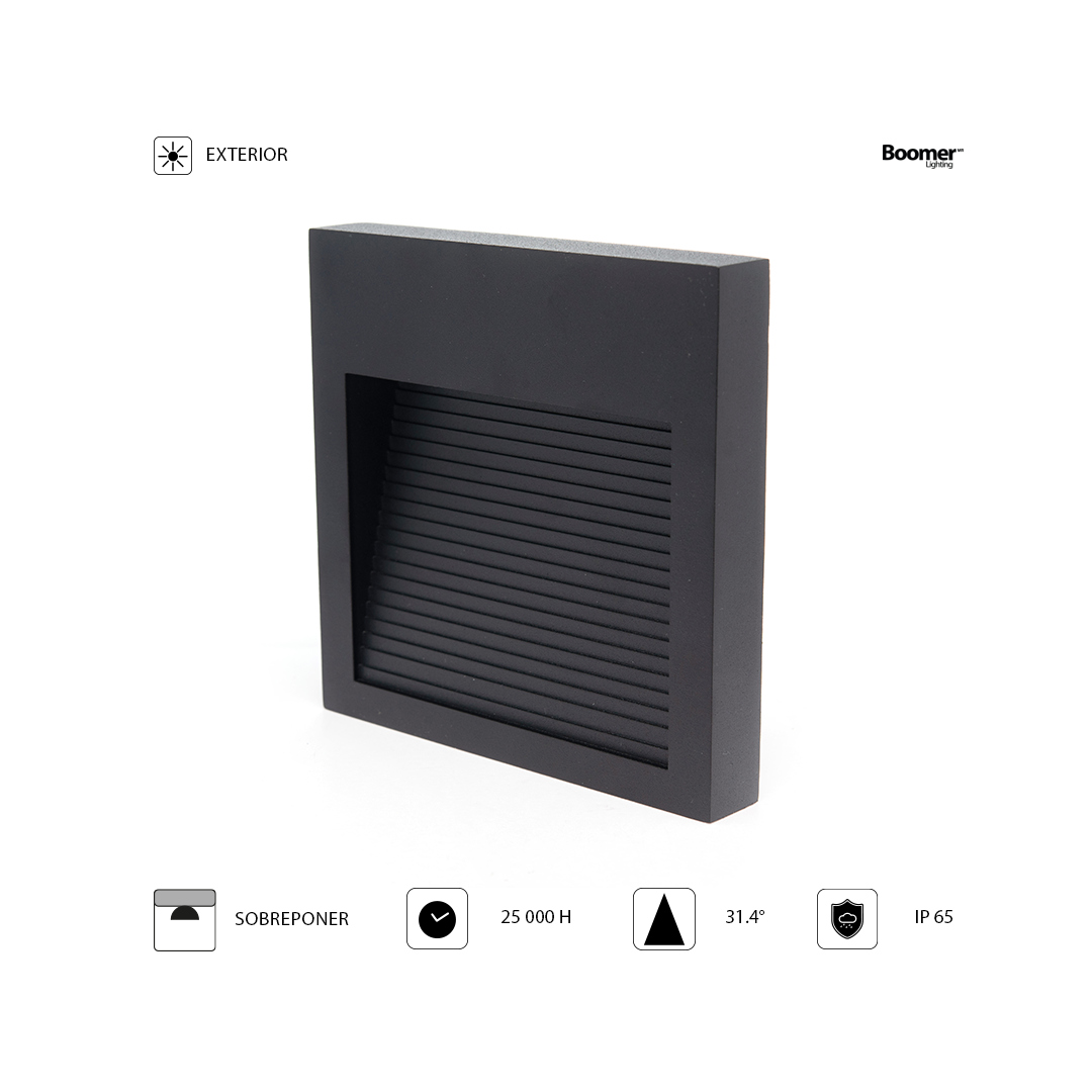 LÁMPARA DE CORTESÍA SOBREPONER NEGRO S6, 6W, 3000K, IP65