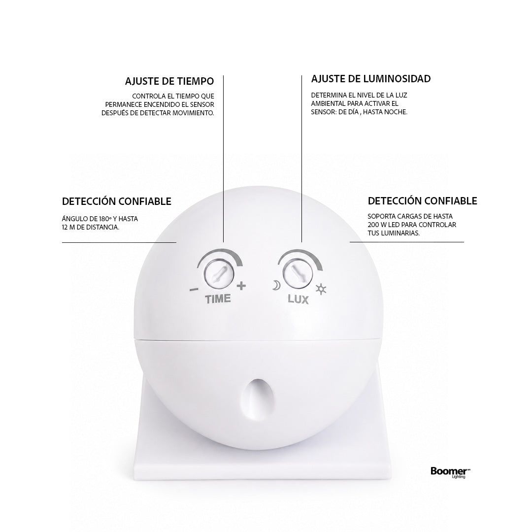 SENSOR DE MOVIMIENTO PIR PARA PARED 200W 180 GRADOS