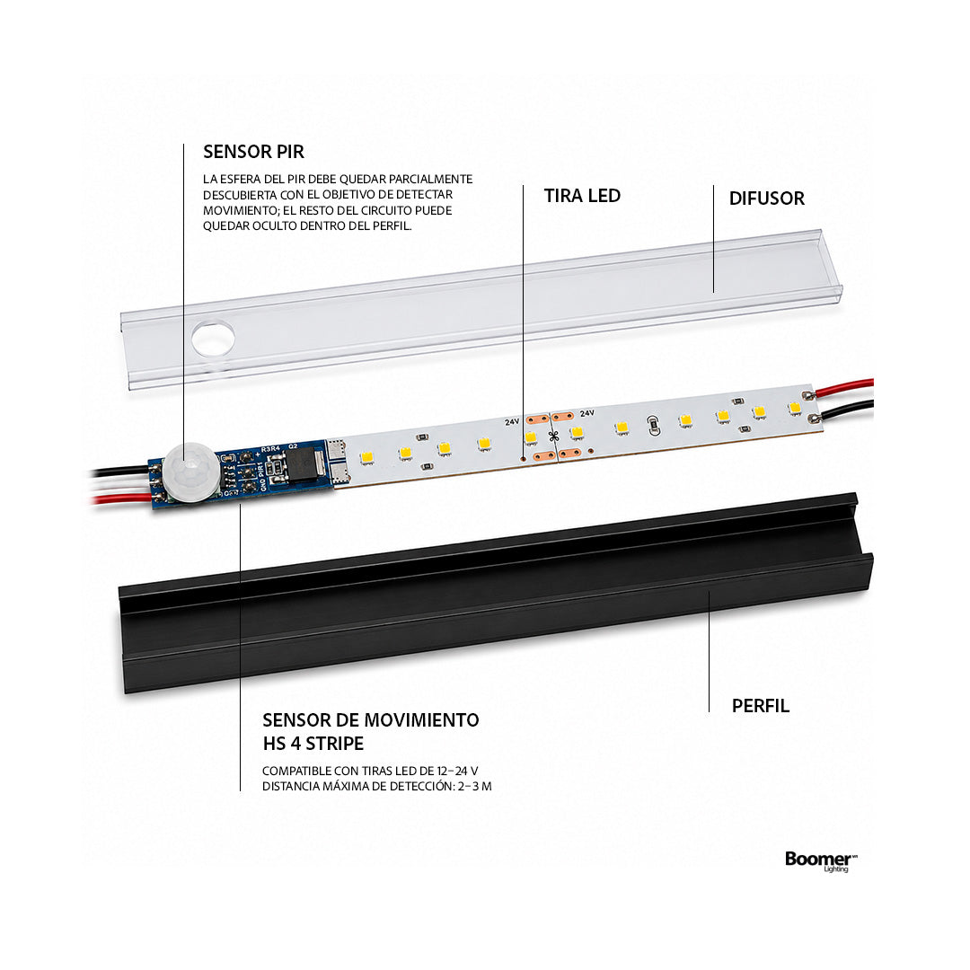 SENSOR DE MOVIMIENTO PIR HS PARA TIRA LED 12V 24V MAX 192W