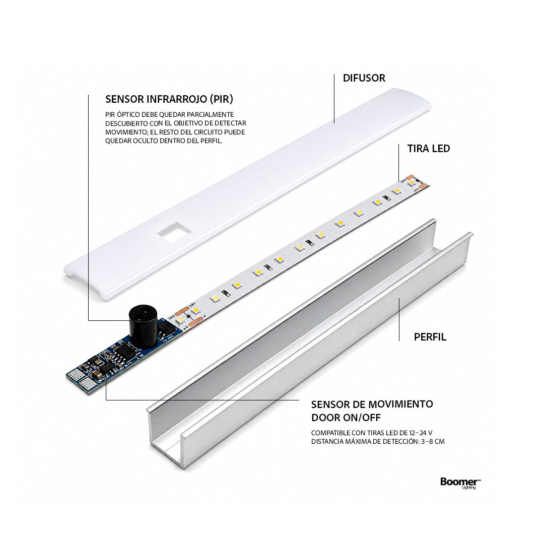 SENSOR DE MOVIMIENTO ON OFF PIR PARA TIRA LED 12V 24V 192W