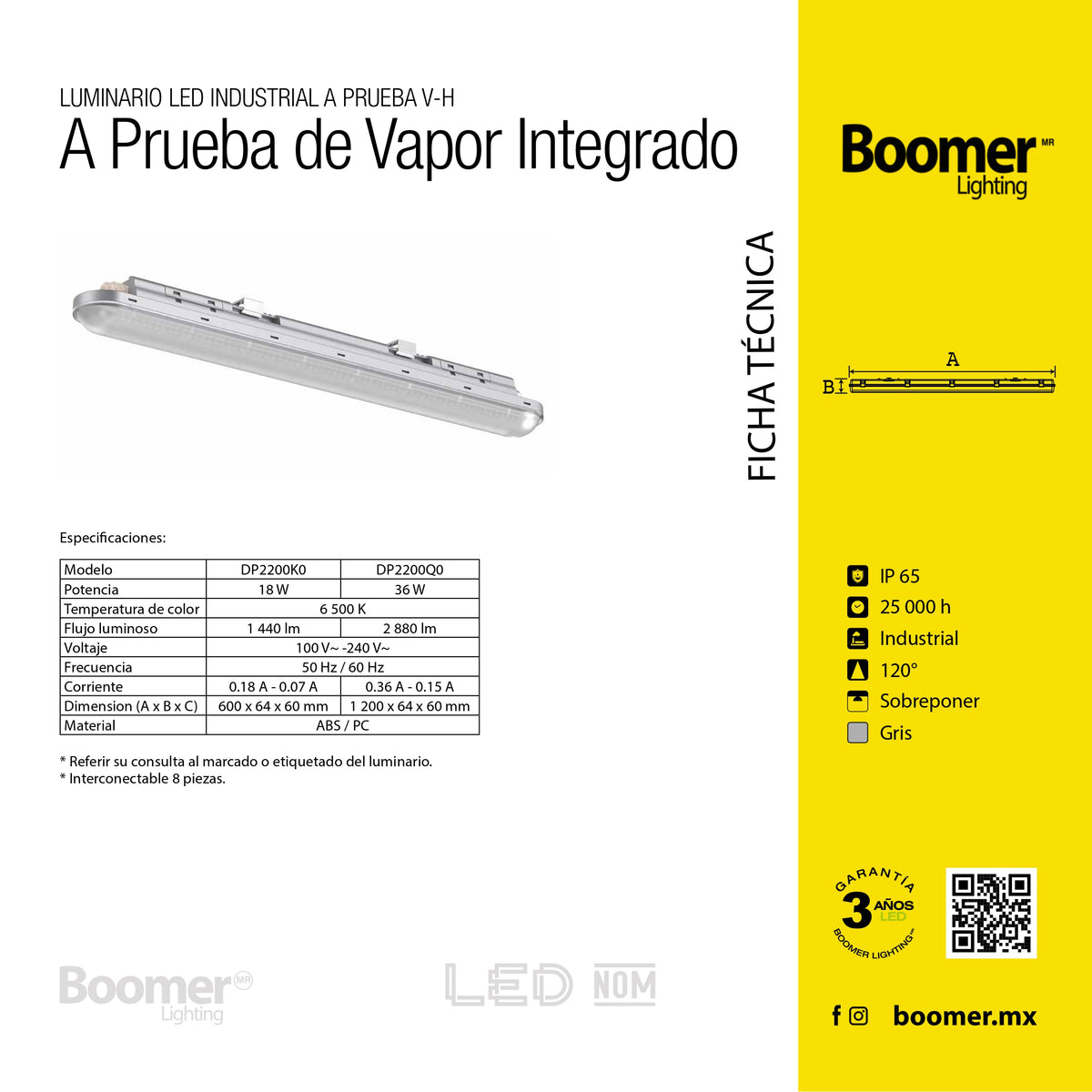 GABINETE A PRUEBA DE VAPOR, 36W, LUZ FRÍA, 2880LM, IP65