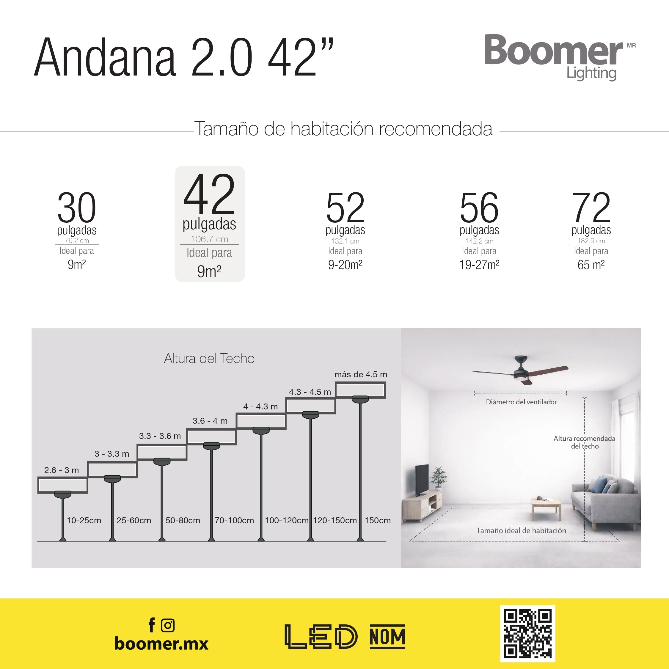 VENTILADOR DE TECHO CON LUZ LED NEGRO AN 42" RETRACTIL, CCT
