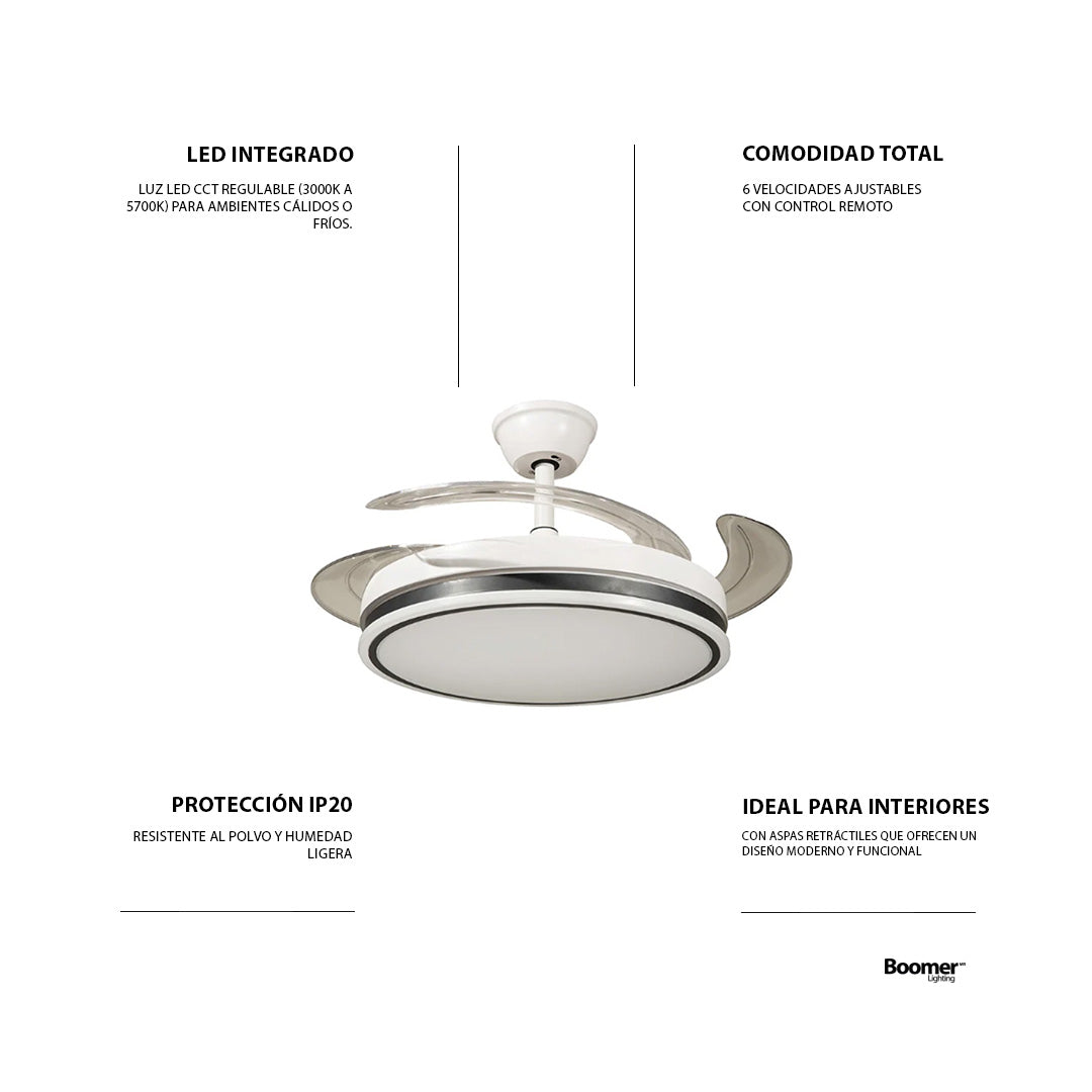 VENTILADOR DE TECHO CON LUZ LED NEGRO AN 42" RETRACTIL, CCT