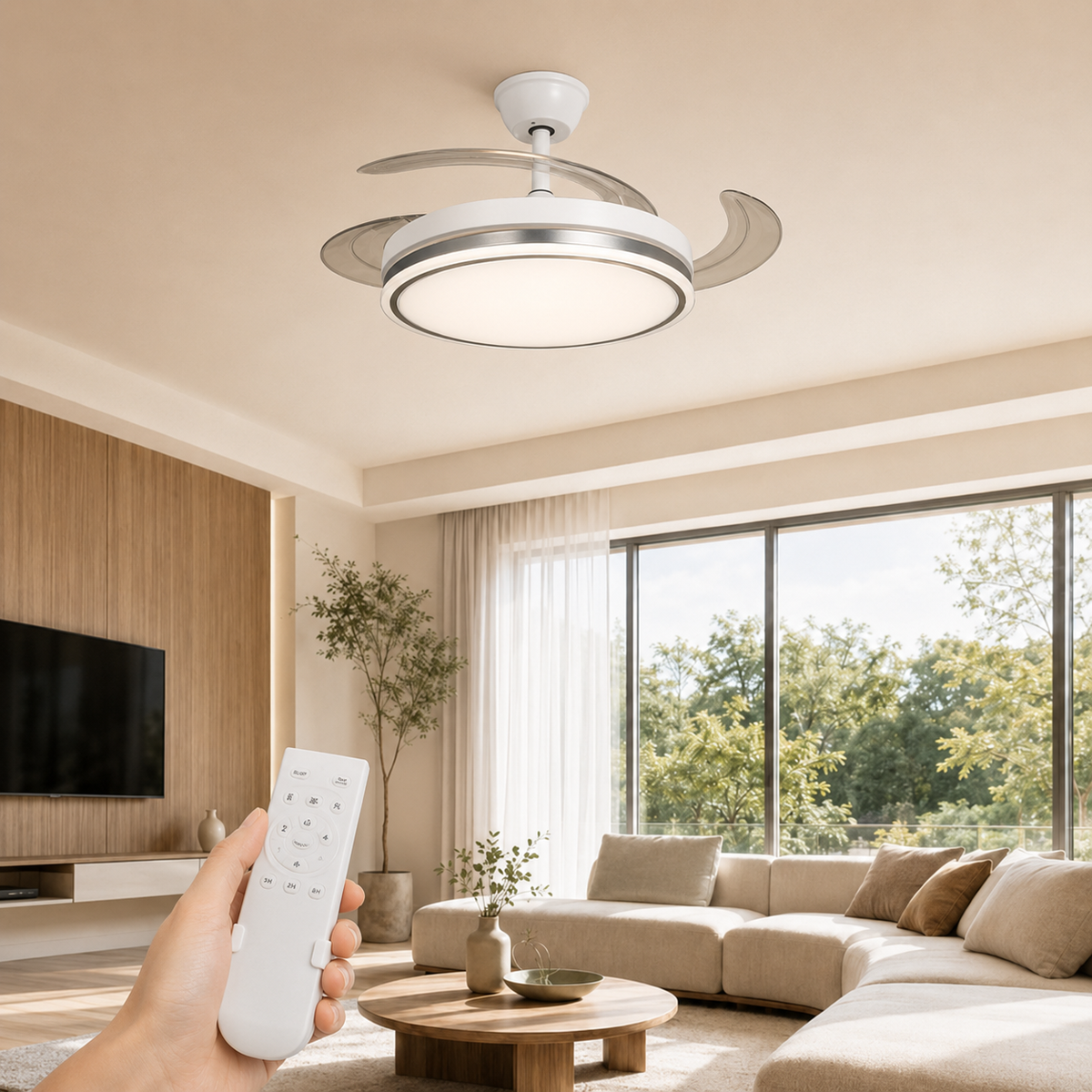 VENTILADOR DE TECHO CON LUZ LED NEGRO AN 42" RETRACTIL, CCT