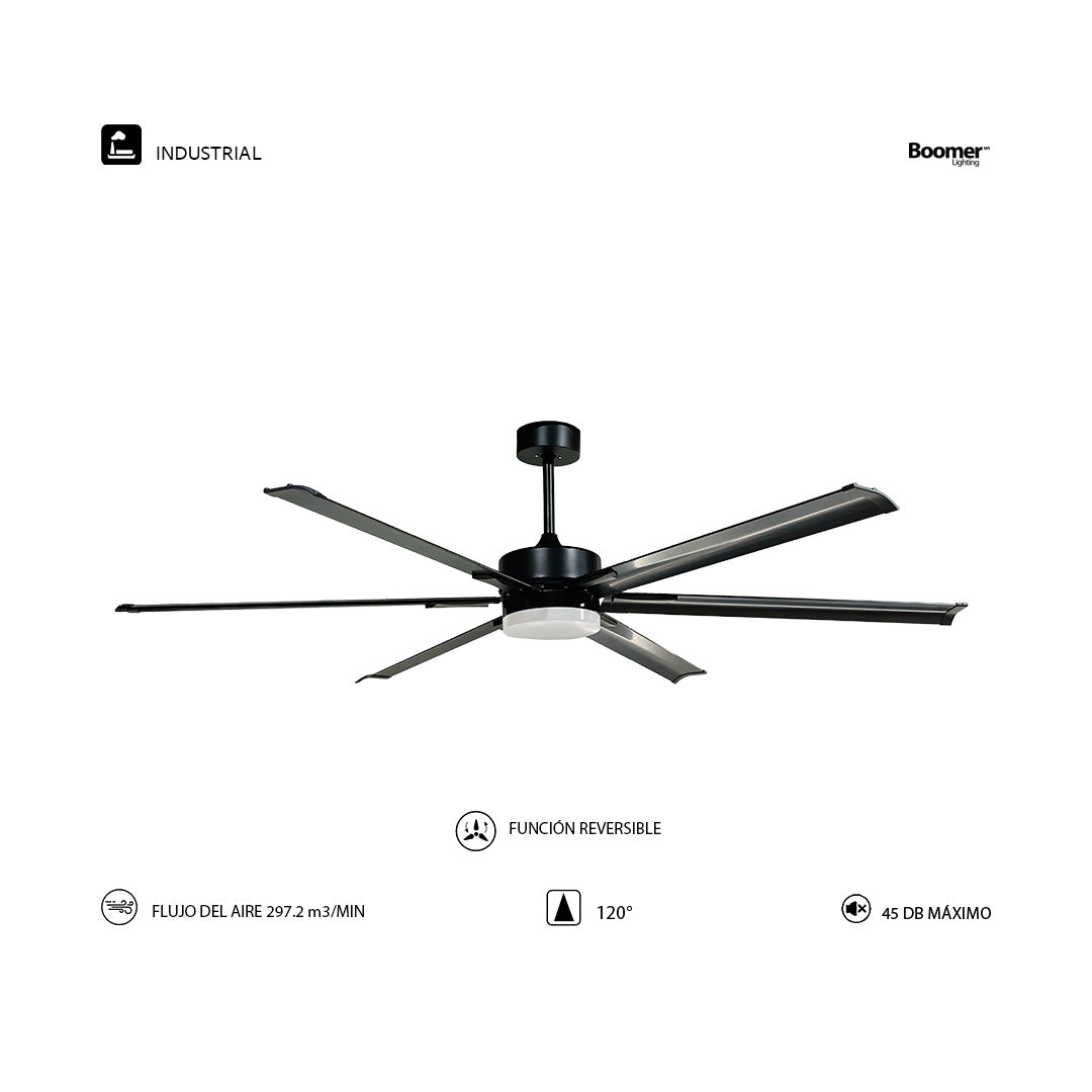 VENTILADOR DE TECHO CON LUZ LED 72" INDUSTRIAL NEGRO 6 VELOCIDADES CCT