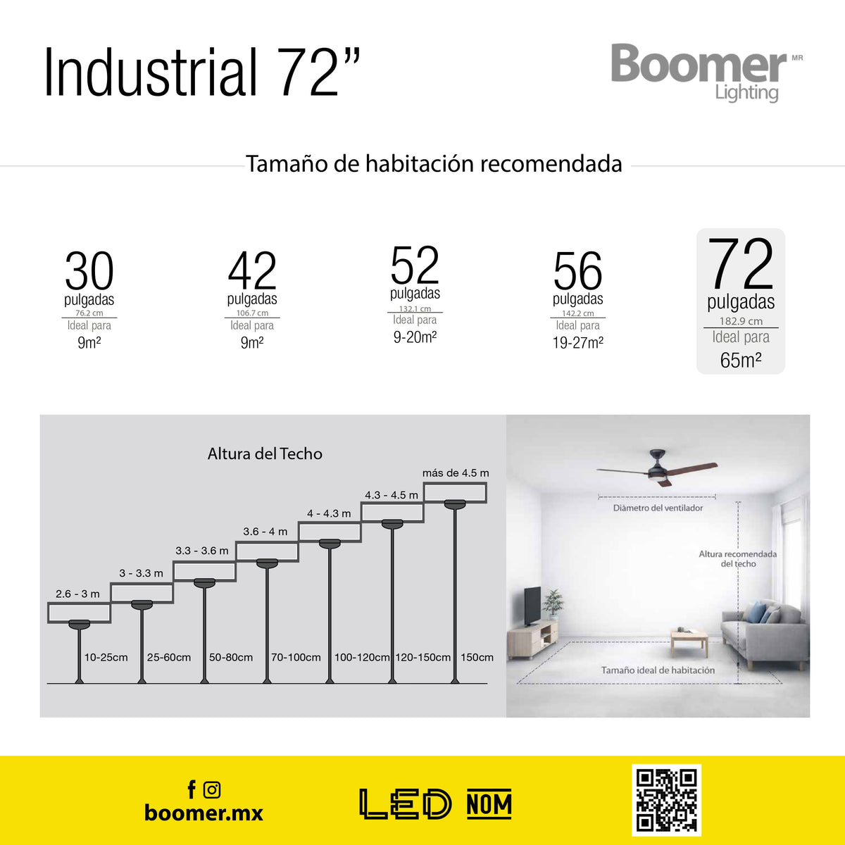 VENTILADOR DE TECHO CON LUZ LED 72" INDUSTRIAL NEGRO 6 VELOCIDADES CCT