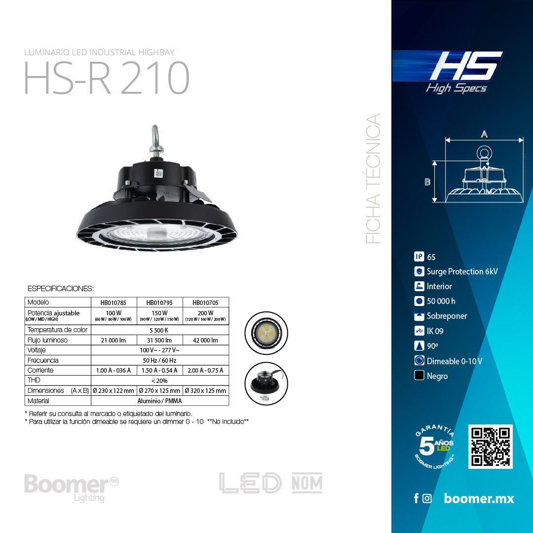 HIGHBAY UFO LED 200W, 5500K, IK09, THD<20%, 42000lm, 6KV SBT