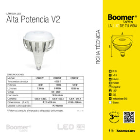 FOCO LED ALTA POTENCIA V 80W LUZ FRÍA, 7200 LM, BASE E27-E40