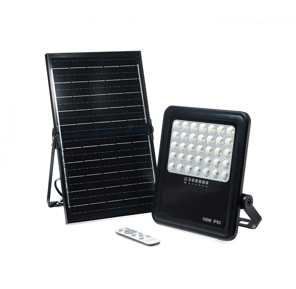 REFLECTOR CON PANEL SOLAR OBSIDIAN, 100W, LUZ FRÍA, 1500LM